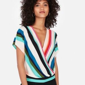 Express Green and Blue Dolman Sleeve Wrap Blouse